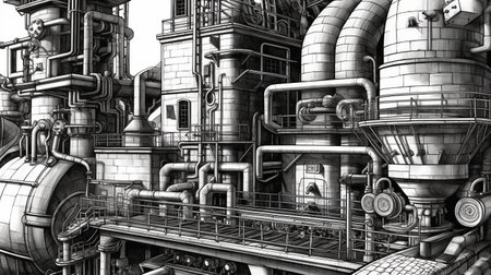 Steel and metal production. Fantasy concept , Illustration painting.の写真素材