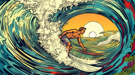 Surfer carving a turn. Fantasy concept , Illustration painting.の写真素材