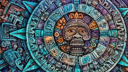 Mayan calendar and prophecies. Fantasy concept , Illustration painting.の写真素材