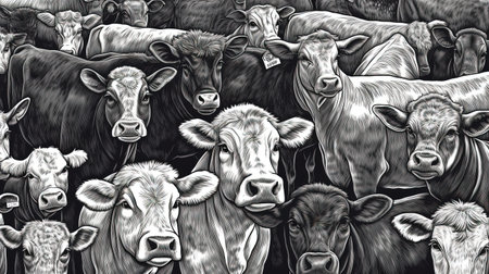 Corral with cows, Livestock farming and animal husbandry. Fantasy concept , Illustration painting.