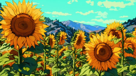 Majestic sunflower fields. Fantasy concept , Illustration painting.の写真素材