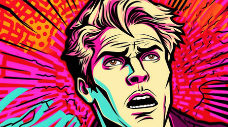 Portrait of a surprised man on a bright background. Fantasy concept , Illustration painting.の写真素材