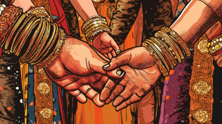 Traditional Hindu wedding ceremony. Fantasy concept , Illustration painting.の写真素材