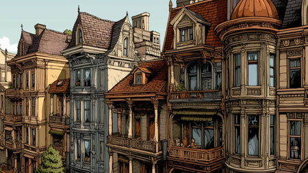 Victorian townhouses. Fantasy concept , Illustration painting.の写真素材