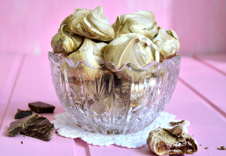 Chocolate meringues in a crystal glass vase.の写真素材