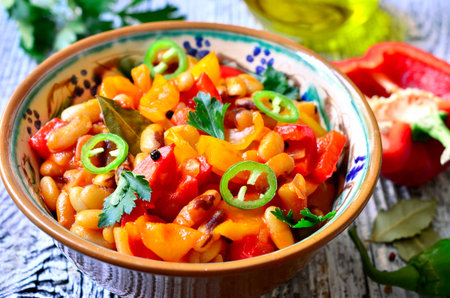 Lecho with bean - traditional dish of hungarian cuisine.の写真素材