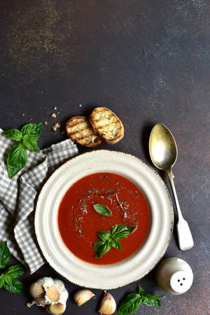 Spicy tomato soup or gazpacho/の写真素材