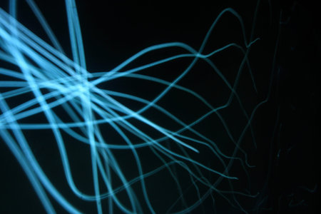 Blue light lines swirls abstract as background..の写真素材