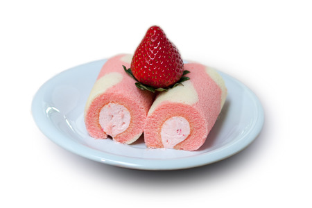 Strawberry Swiss Roll Cakeの写真素材