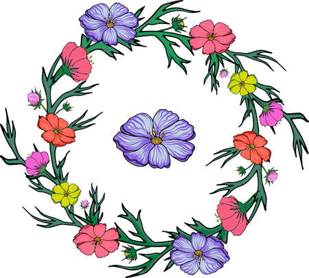 floral color wreath on white backgroundのイラスト素材