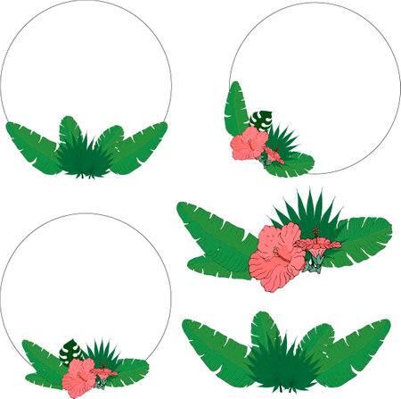 tropical set of frames with leavesのイラスト素材