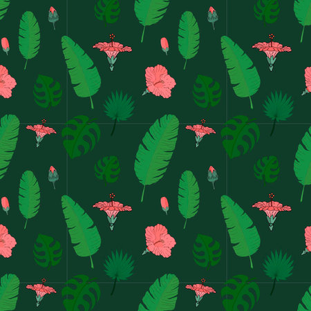 tropical seamless pattern with hibiscus