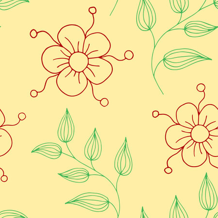 seamless color floral pattern with doodle elementsのイラスト素材