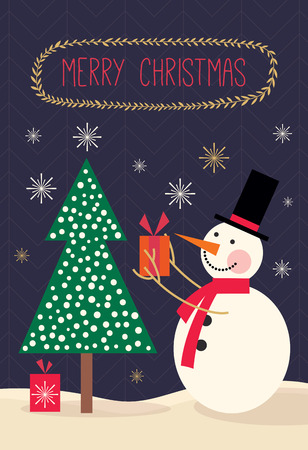 Christmas greeting card with snowmanのイラスト素材