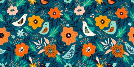 Spring time seamless pattern with floral designのイラスト素材
