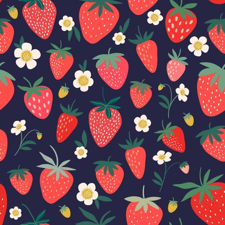 Decorative seamless pattern with strawberry flowers and fruitsのイラスト素材