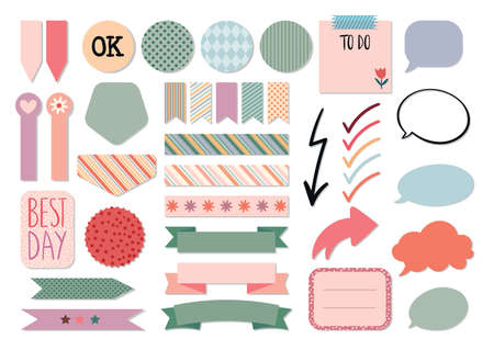 Stationery collection, planners templates for scrapbook, notebook, agenda, colorful labelsのイラスト素材