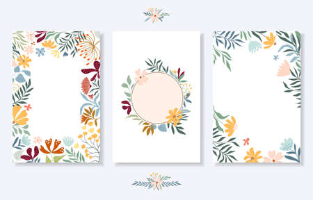 Floral wedding template set with cards and invitation, floral frame, floral wreath, borders, bouquetsのイラスト素材