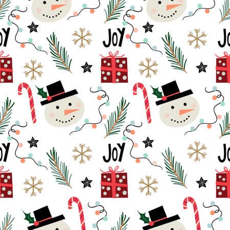 Christmas seamless pattern with snowman, winter gift paper, surface designのイラスト素材