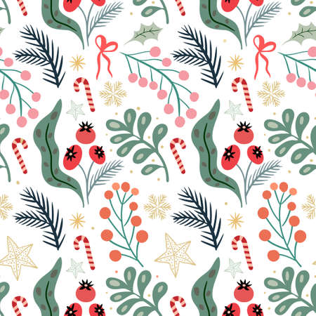 Christmas floral seamless pattern with seasonal design, festive background, winter wallpaper, gift paperのイラスト素材