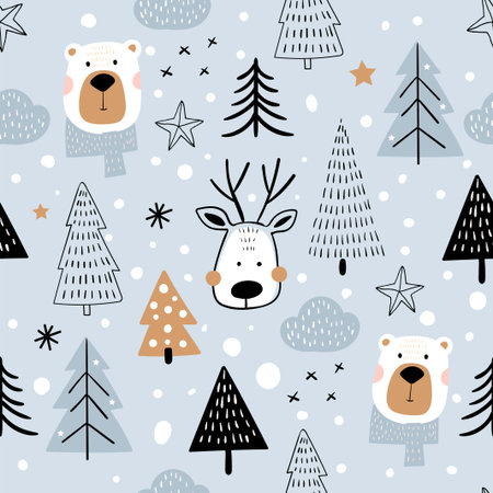 Christmas winter seamless pattern,  kids background, wallpaper, gift paper, holidays surface design,...