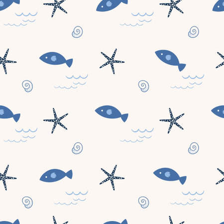 Maritime seamless pattern with summer elements, doodle style, seasonal wallpaper, backgroundのイラスト素材