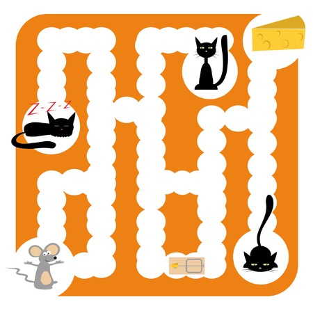 funny labyrinth for children entertainment with cats, mouse and cheeseのイラスト素材