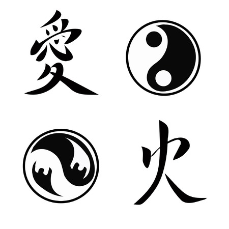 set with japanese hieroglyphs and symbolsのイラスト素材