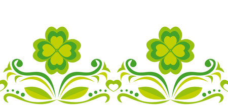 Seamless ornament with green clover leaves on white backgroundのイラスト素材