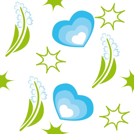 Seamless pattern with hearts, stars and lily of the valleyのイラスト素材