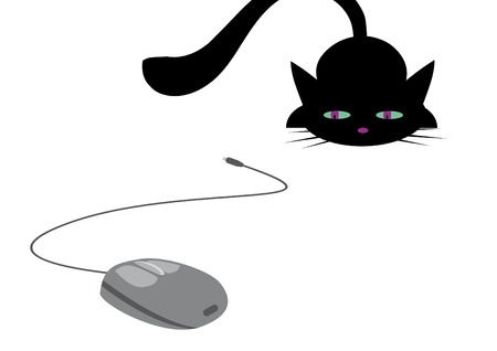 Cat is hunting for computer mouseのイラスト素材