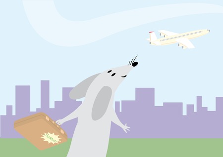 Funny cartoon mouse with the suitcase is going on leaveのイラスト素材
