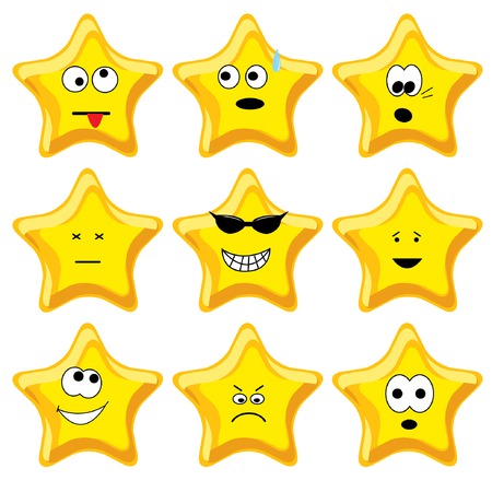 Set of nine cartoon gold stars. Vector illustration.のイラスト素材