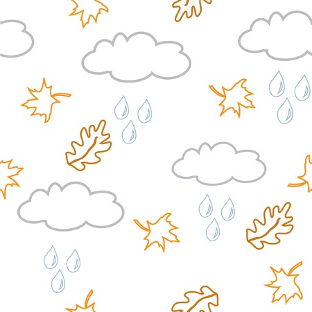 Autumnal seamless background with clouds and liaves. Vector illustration.のイラスト素材