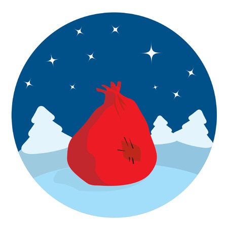 Santa's sack lying in the night forest. Vector illustration.のイラスト素材