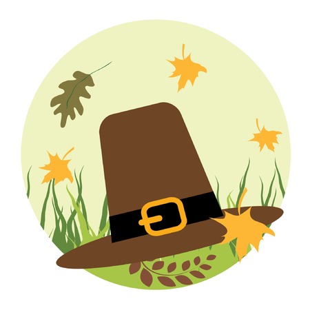 Pilgrim's hat on the grass. Vector illustration.のイラスト素材
