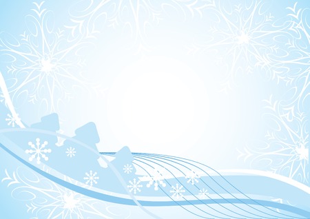 Blue Christmas background with fir-trees, snowflakes and space for text. Vector illustration for your design.のイラスト素材