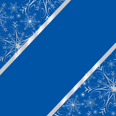 Dark blue winter frame with silver snowflakes an space for your text. Vector illustration.のイラスト素材