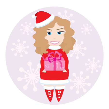 Santa's little lady with gift. Vector illustration for your christmas design.のイラスト素材