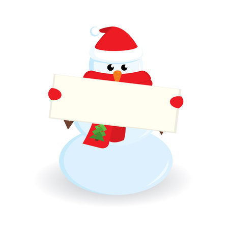Cute little snowman with banner for your text. Vector illustration.のイラスト素材