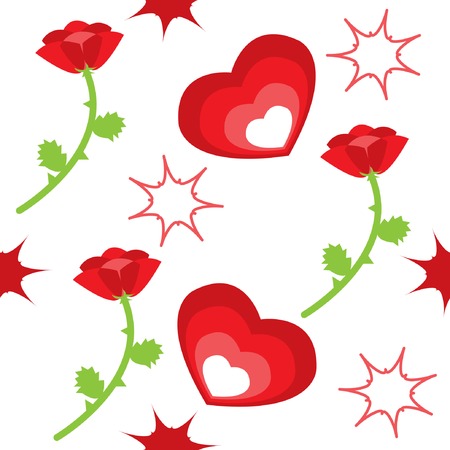 Seamless pattern with hearts, roses and stars. Vector illustrationのイラスト素材