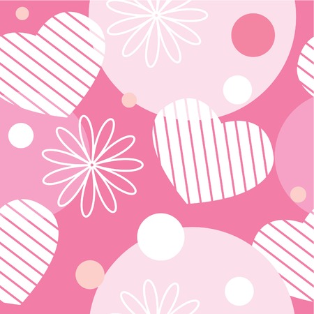 Seamless pattern with flowers, hearts and circles. Vector illustrationのイラスト素材