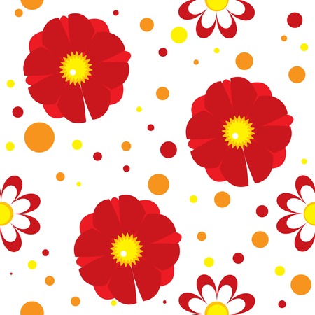 Seamless pattern with abstract flowers and spots. Vector illustrationのイラスト素材