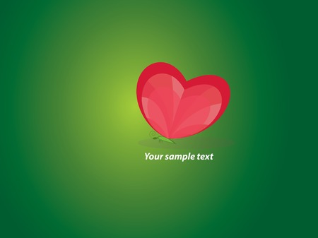 Valentine wallpaper with heart-shaped butterfly on green background. Vector illustrationのイラスト素材