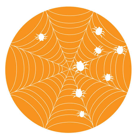Orange halloween background with web and spiders.  illustrationのイラスト素材