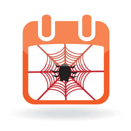 Calendar icon with spider and web.  illustrationのイラスト素材