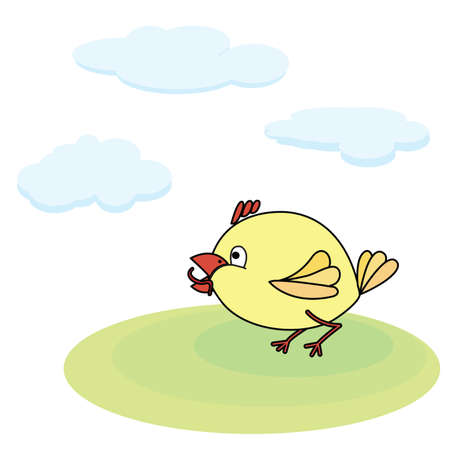 Little yellow chicken with worm. Vector illustration.のイラスト素材