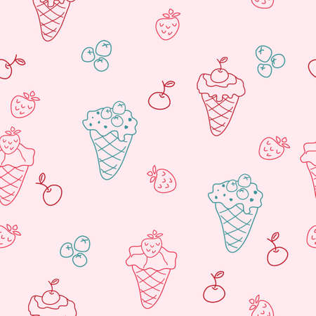 Cartoon seamless background with ice creamのイラスト素材