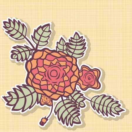 Floral element with abstract roses on light checked backgroundのイラスト素材