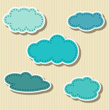 Set of cloud-shaped paper tags. Vector illustrationのイラスト素材